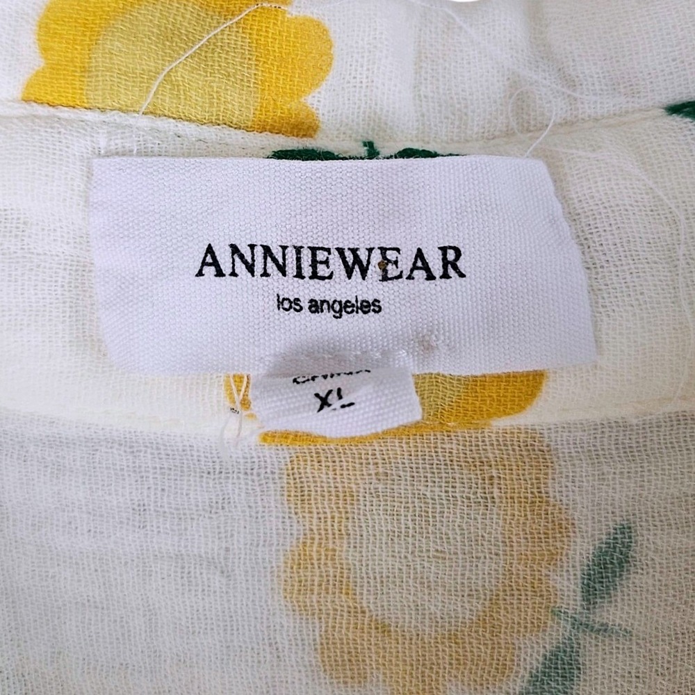 AnnieWear Los Angeles Yellow Floral Cotton Gauze Button Down Shirt XL Street - Picture 2 of 6